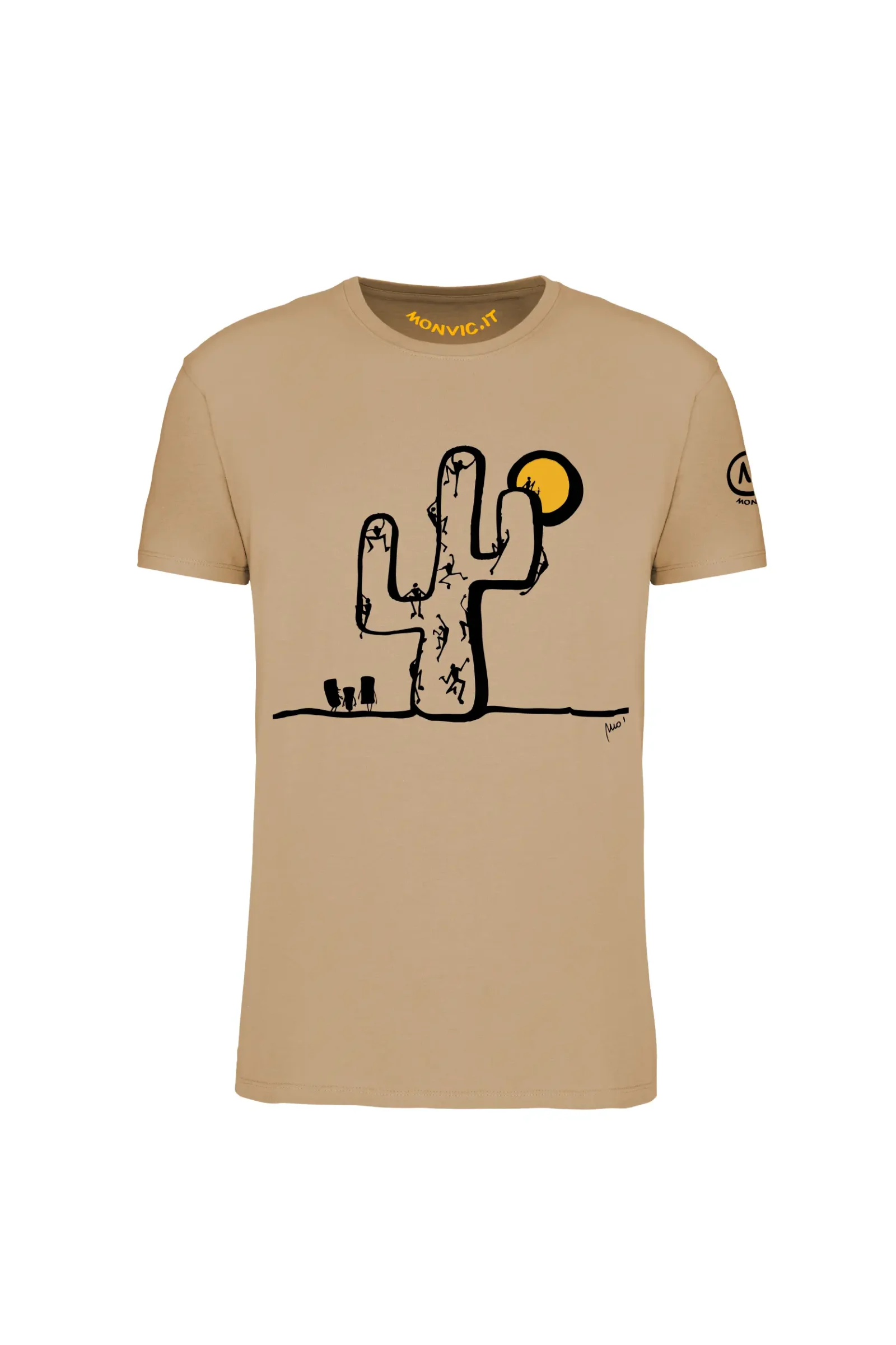 Men's climbing t-shirt - sand organic cotton - "Cactus" - HASH ORGANIC MONVIC
