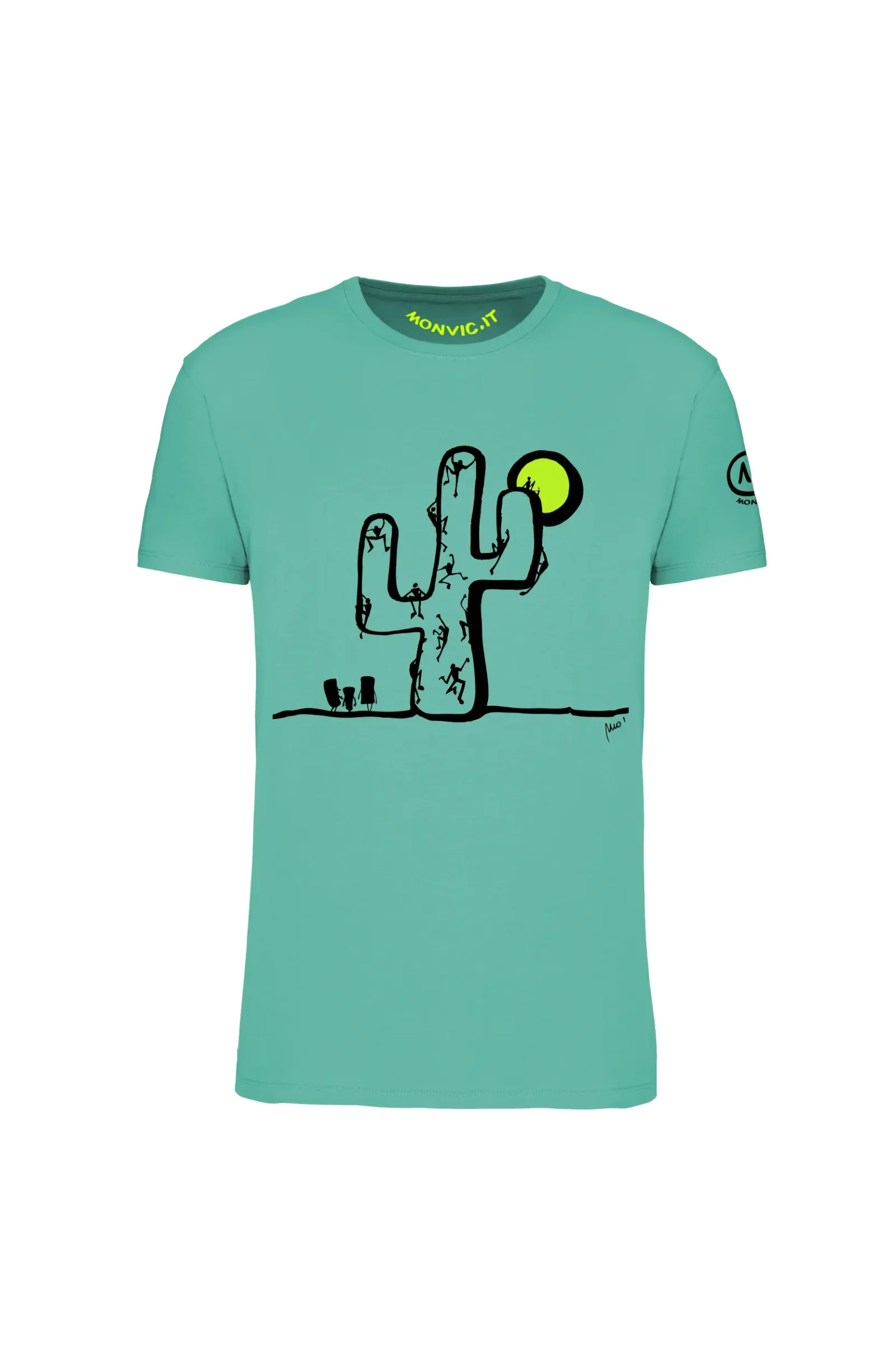 Men's climbing t-shirt - emerald green organic cotton - "Cactus" - HASH ORGANIC MONVIC