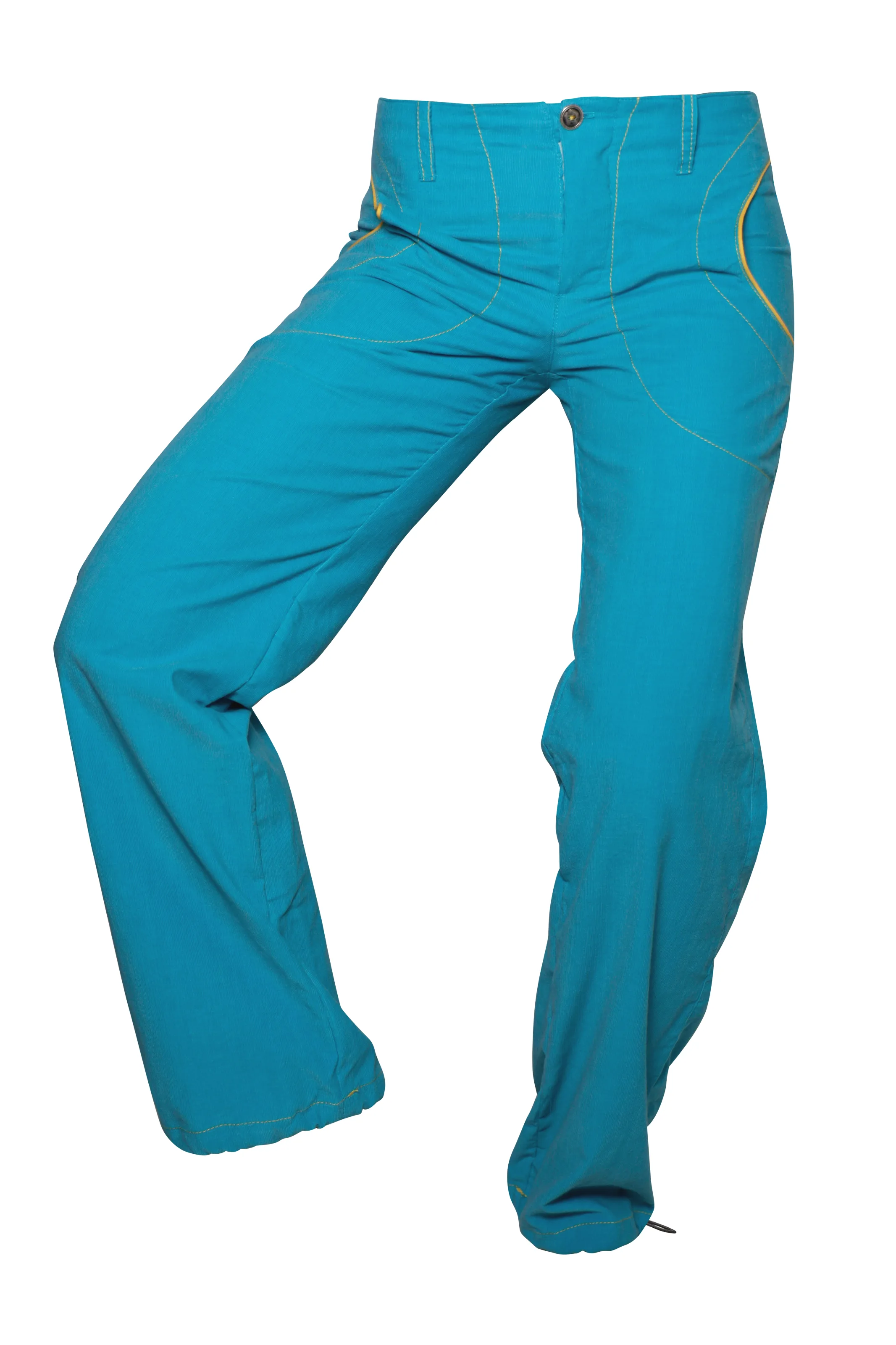 Women's fine corduroy trousers in turquoise blue for climbing and bouldering - KATY VELVET Monvic