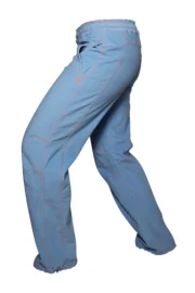 Women's light blue velvet trousers with orange stitching for climbing - VIOLET VELVET Monvic