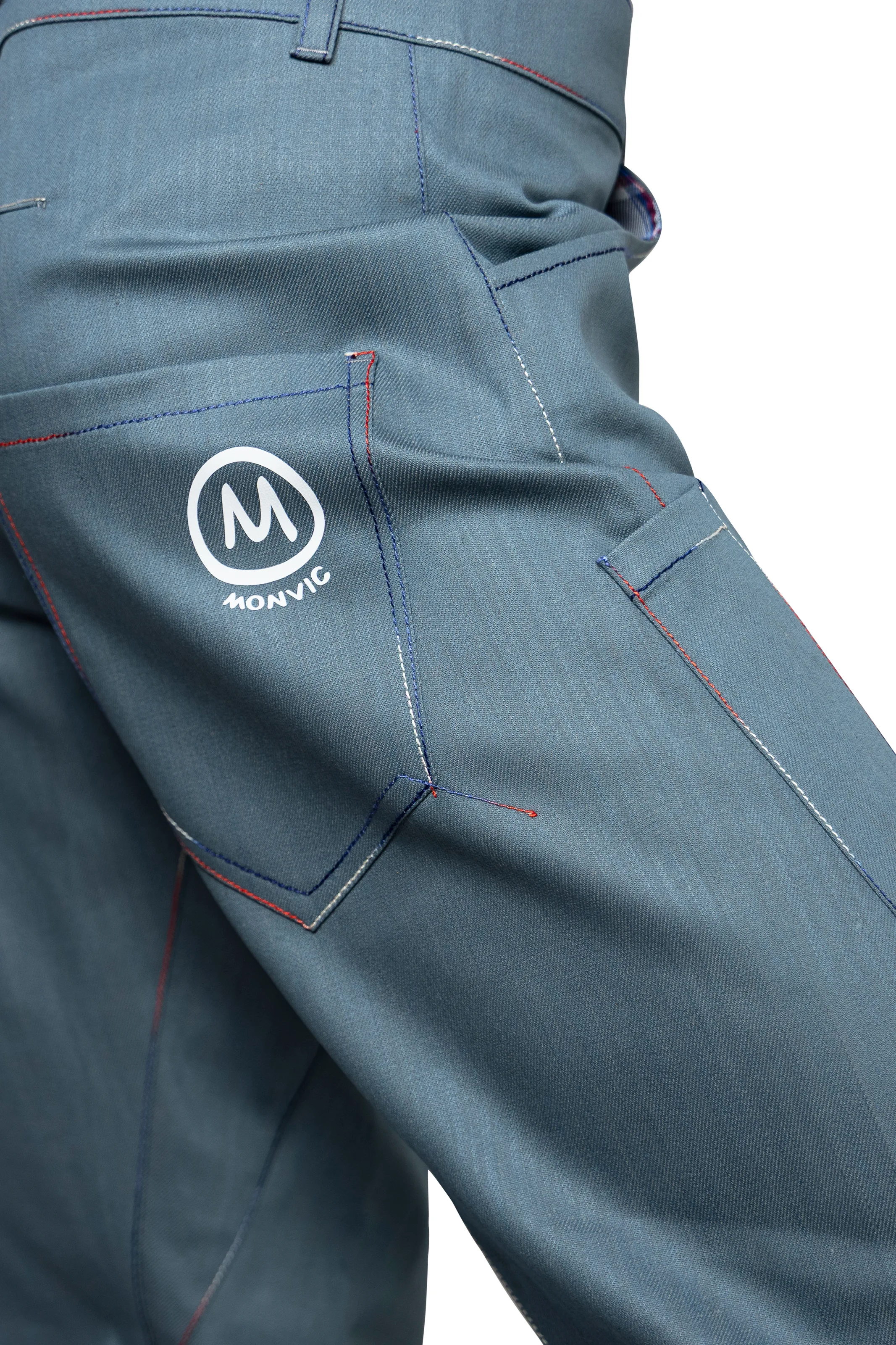 Jean d'escalade - Denim vert pétrole - Coutures multicolores - GEO Monvic