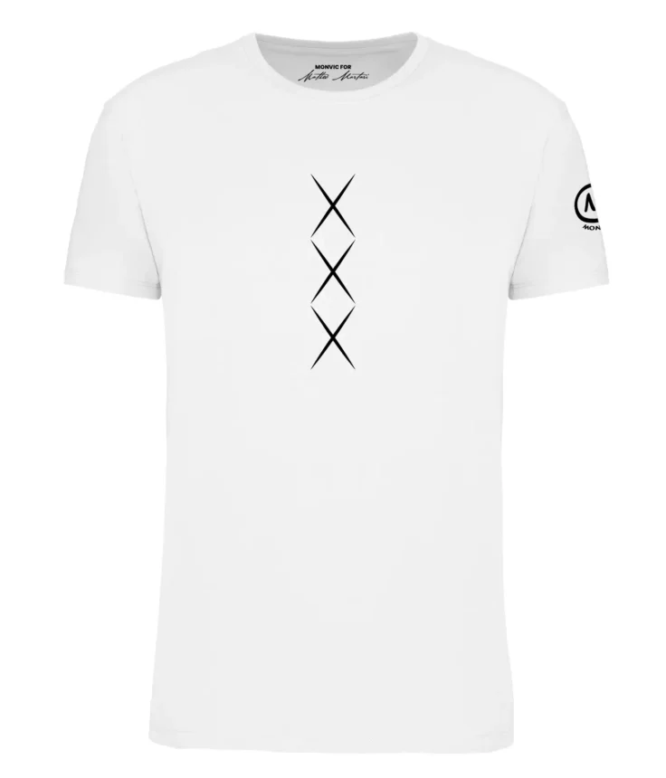 t-shirt XXX cotone organico bianco fronte - HASH MONVIC for Matteo Martari