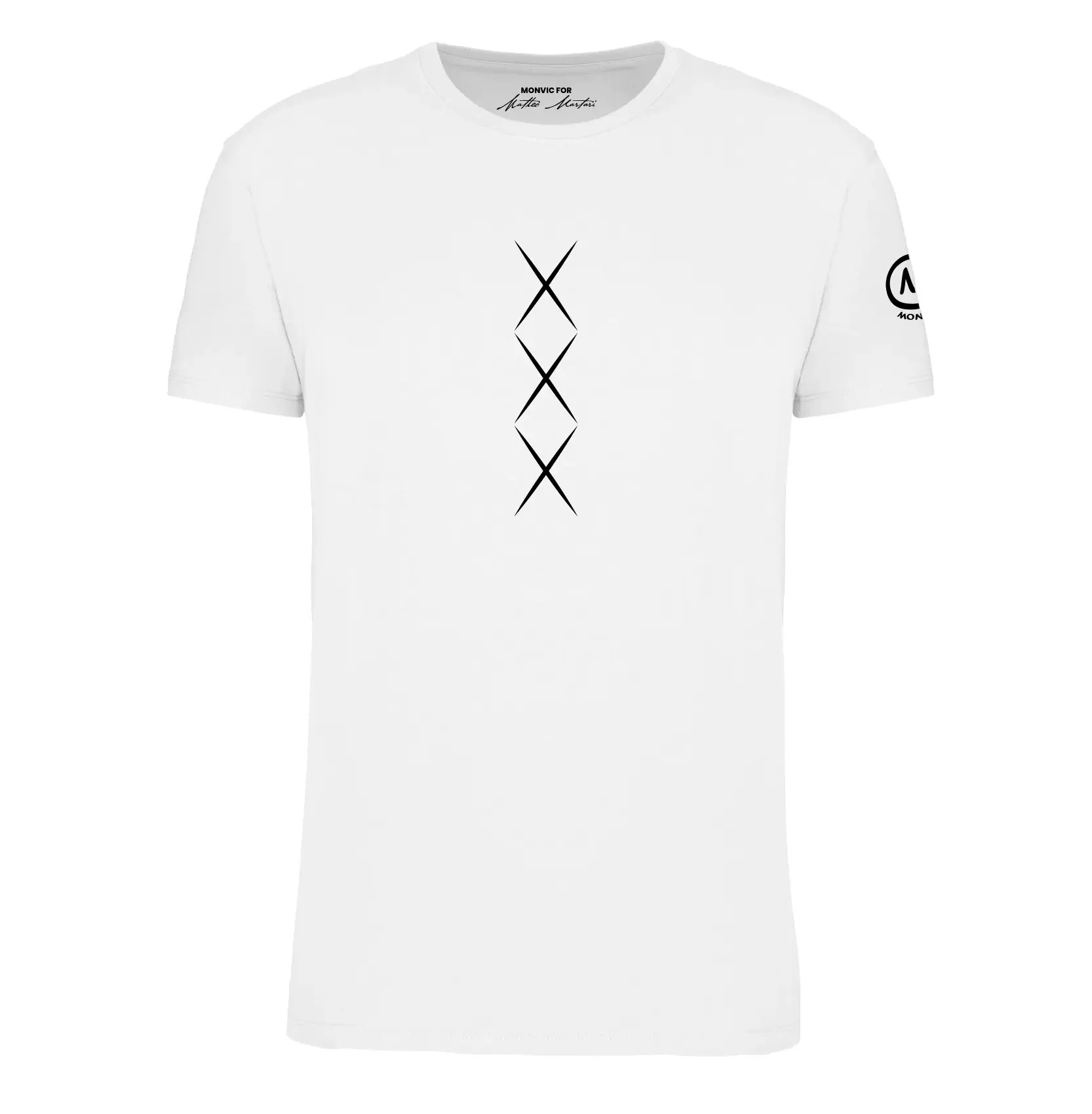 t-shirt XXX cotone organico bianco fronte - HASH MONVIC for Matteo Martari T-shirt XXX cotone organico bianco fronte - HASH MONVIC for Matteo Martari
