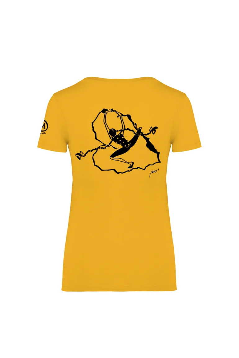 t-shirt arrampicata donna giallo - CUORE DI ROCCIA - SHARON MONVIC retro