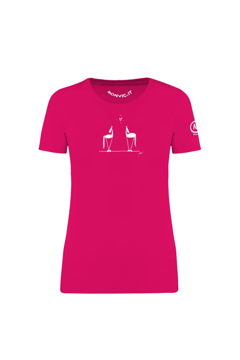 t-shirt equitazione donna fucsia - LOVE HORSES - SHARON MONVIC fronte